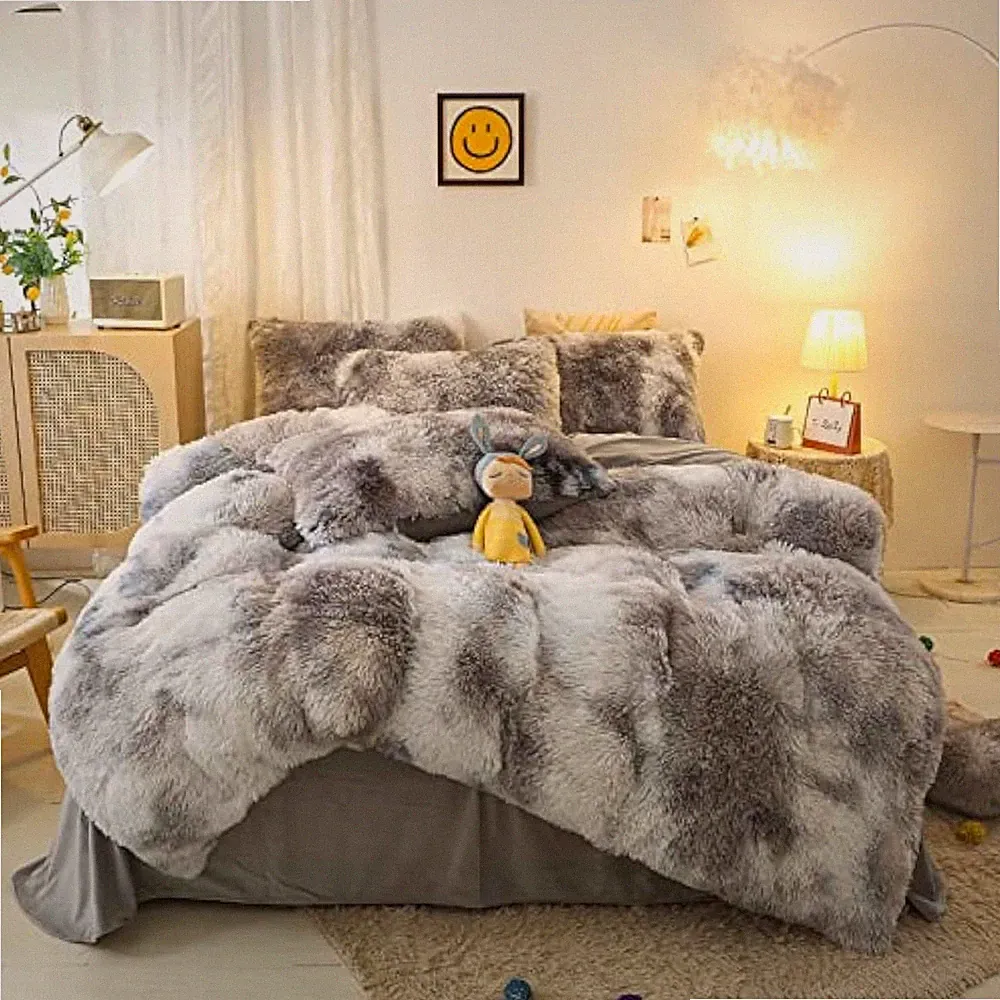 Shaggy Plush Duvet Cover Set Super Soft Fluffy Faux Fur Comforter Cover Set L...